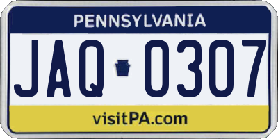 PA license plate JAQ0307