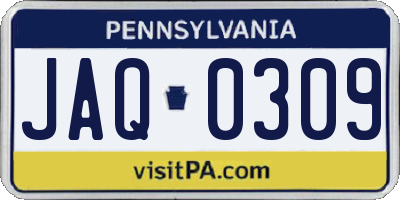 PA license plate JAQ0309