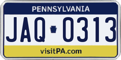 PA license plate JAQ0313