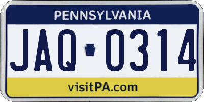 PA license plate JAQ0314