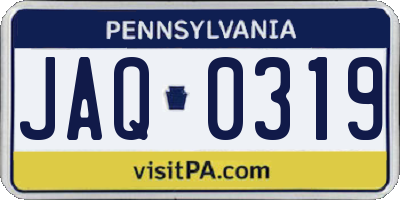 PA license plate JAQ0319