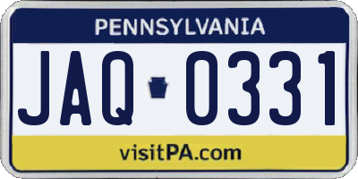 PA license plate JAQ0331