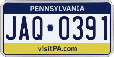 PA license plate JAQ0391