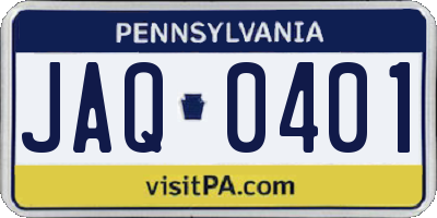 PA license plate JAQ0401
