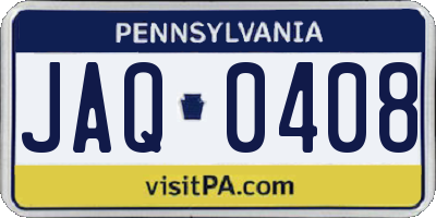 PA license plate JAQ0408