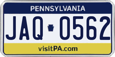PA license plate JAQ0562