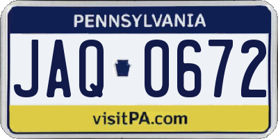 PA license plate JAQ0672