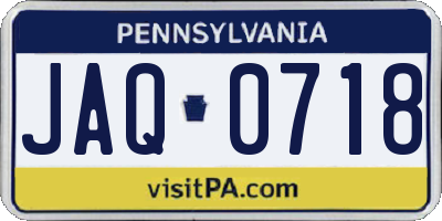 PA license plate JAQ0718