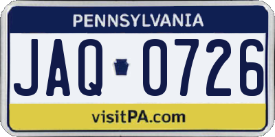PA license plate JAQ0726
