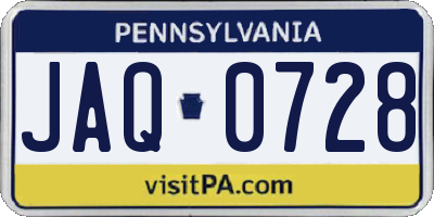 PA license plate JAQ0728