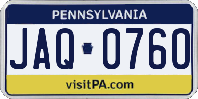 PA license plate JAQ0760