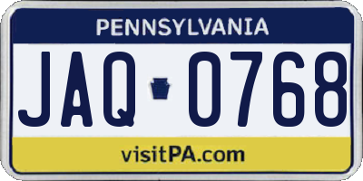 PA license plate JAQ0768