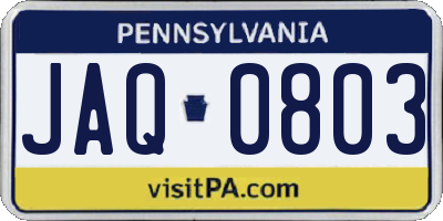 PA license plate JAQ0803