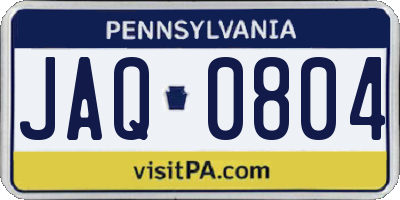 PA license plate JAQ0804