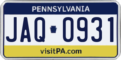 PA license plate JAQ0931