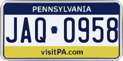 PA license plate JAQ0958