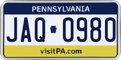PA license plate JAQ0980