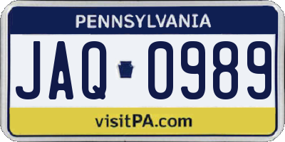 PA license plate JAQ0989