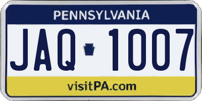 PA license plate JAQ1007