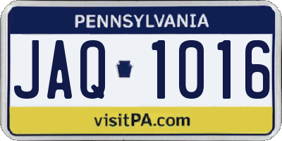 PA license plate JAQ1016