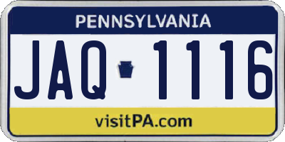 PA license plate JAQ1116