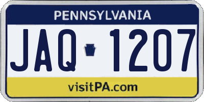 PA license plate JAQ1207