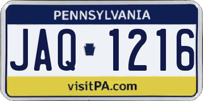 PA license plate JAQ1216