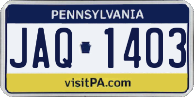 PA license plate JAQ1403