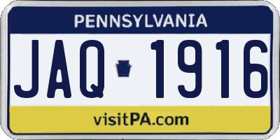 PA license plate JAQ1916
