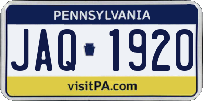 PA license plate JAQ1920