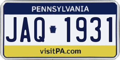 PA license plate JAQ1931