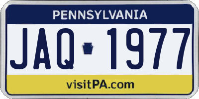 PA license plate JAQ1977