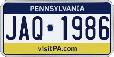 PA license plate JAQ1986