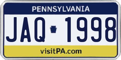 PA license plate JAQ1998