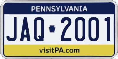 PA license plate JAQ2001