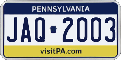 PA license plate JAQ2003