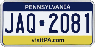PA license plate JAQ2081