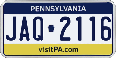 PA license plate JAQ2116