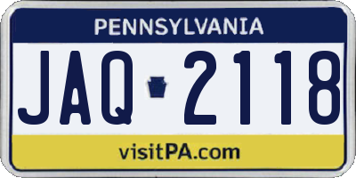 PA license plate JAQ2118