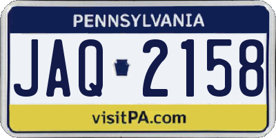 PA license plate JAQ2158