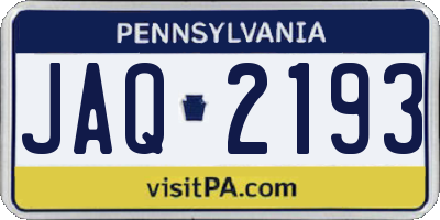 PA license plate JAQ2193