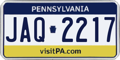 PA license plate JAQ2217