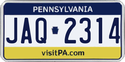 PA license plate JAQ2314