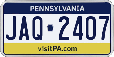 PA license plate JAQ2407