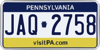 PA license plate JAQ2758