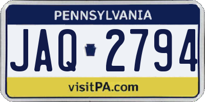 PA license plate JAQ2794