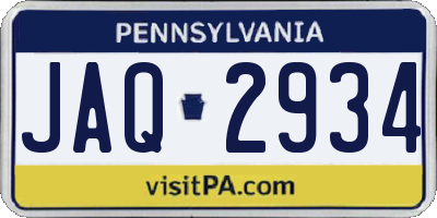 PA license plate JAQ2934