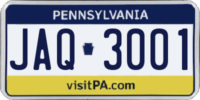 PA license plate JAQ3001