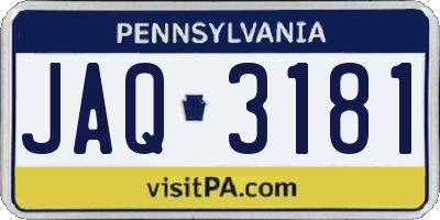PA license plate JAQ3181