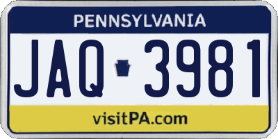 PA license plate JAQ3981